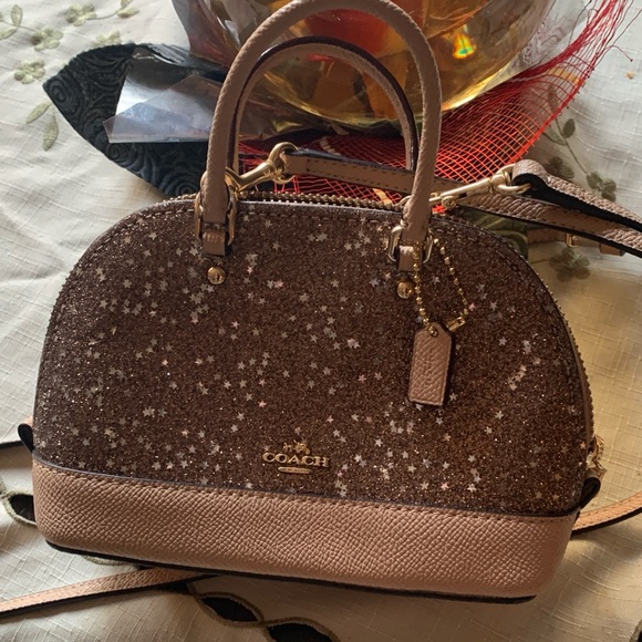 Authentic COACH Leather/glitter stars small zip top satchel/Crossbody - Picture 7 of 16